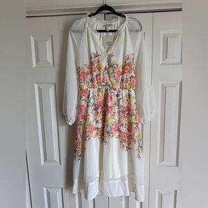 NWT Harlow and Rose White and Floral Midi Dress SIZE large